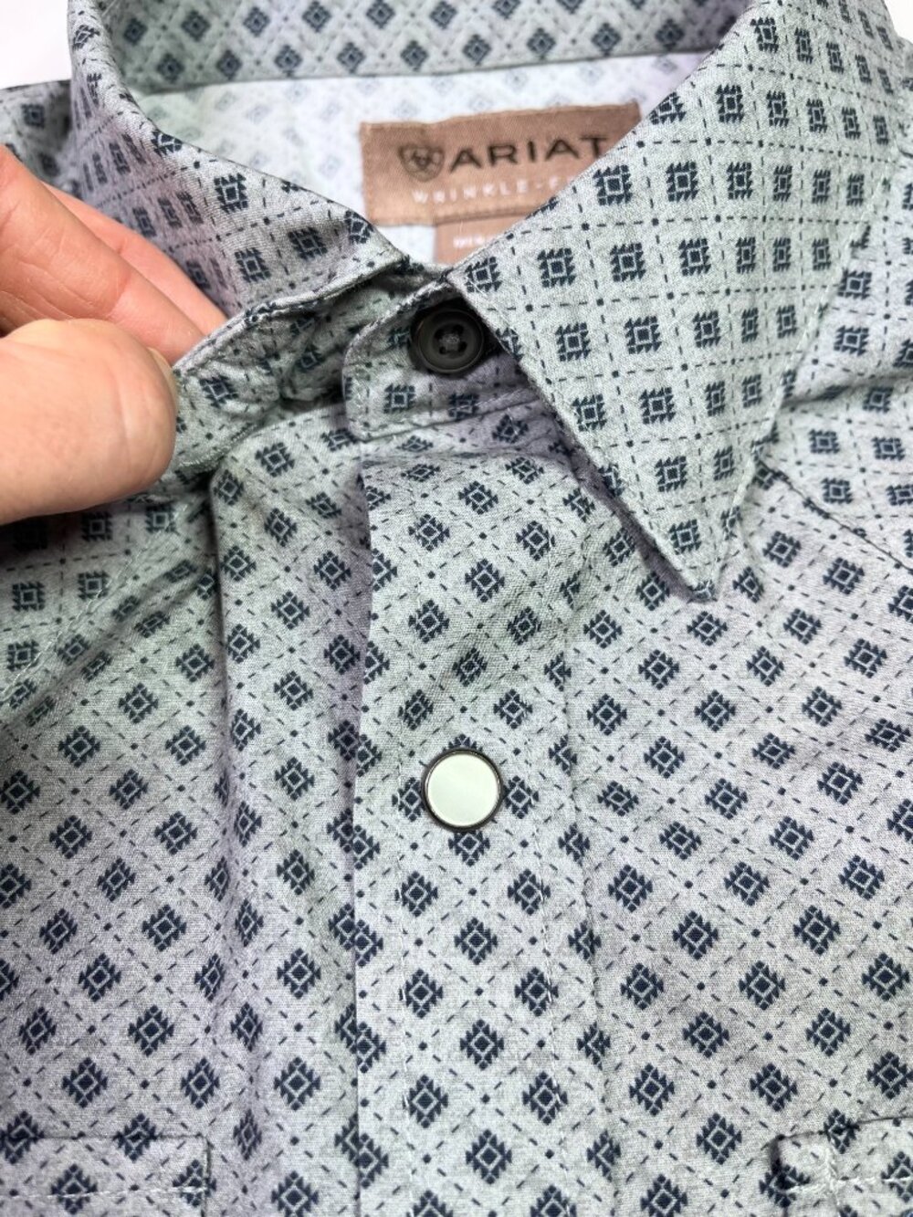 Ariat Men's S Wrinkle-Free Edward Western Shirt Snap Long Sleeve Grey Cotton - Picture 4 of 10